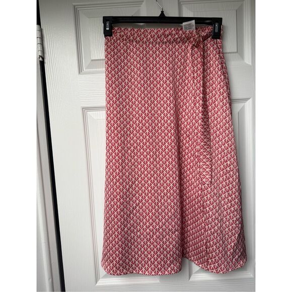 Midi Wrap Skirt H&M Size 4 Coastal Preppy Red Leaves - Picture 1 of 5